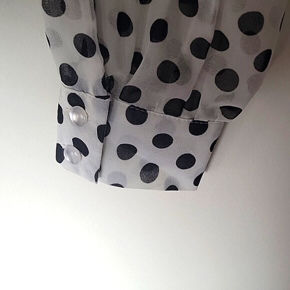 NWT XS S Ruffle Dot Black Victorian Long Sleeve Blouse Bow High Neck Tie Blouse - Picture 11 of 12